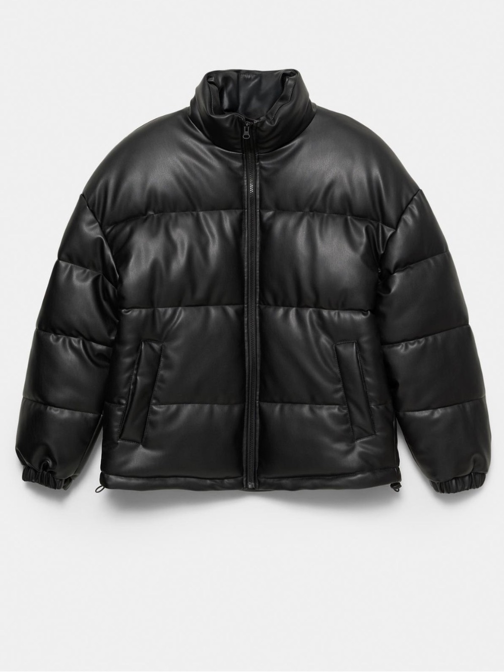Pull&Bear Black Quilted Faux Leather Puffer Jacket